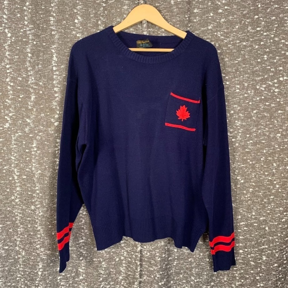 Vintage Sears The Men's Store Knit Canada Sweater Retro Pullover Embroidered